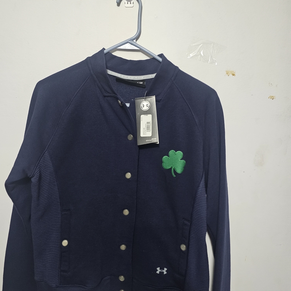 Under Armour Women's Navy Varsity Jacket with Green Clover